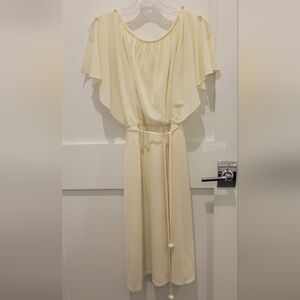 VINTAGE 70s 80s Elegant Cream Flutter Sleeve Dress Grecian Style Simon Ellis